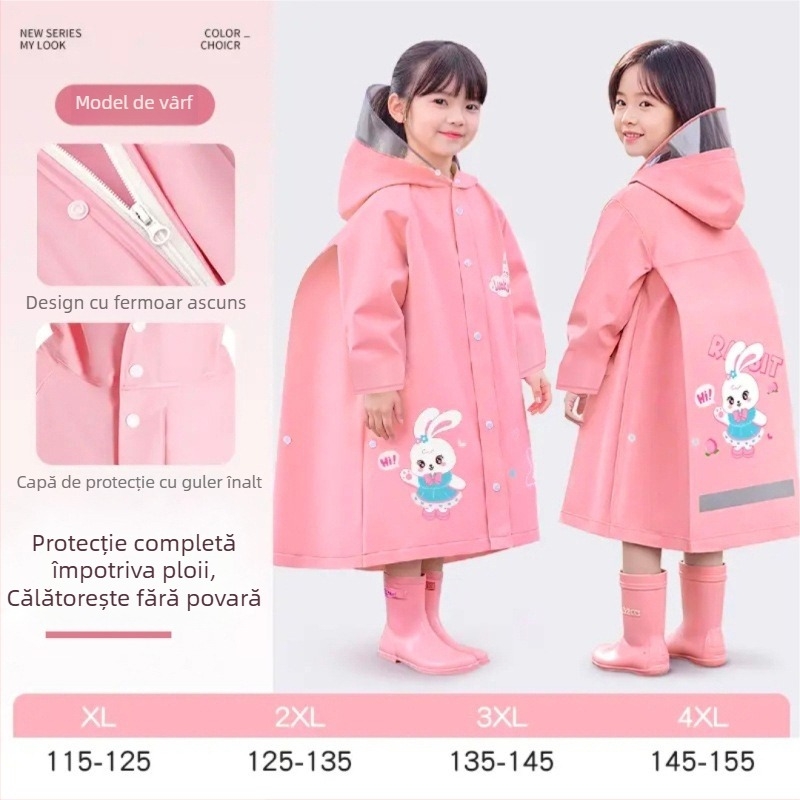 Pelerină de ploaie pentru copii, impermeabilă integral, pentru băieți și fete, model 2025 pentru elevi.