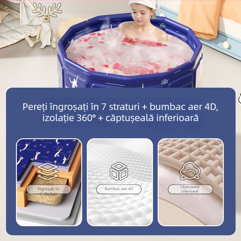 Cadă pliabilă pentru copii, cu strat izolant gros, din PVC ecologic, pentru uz casnic.