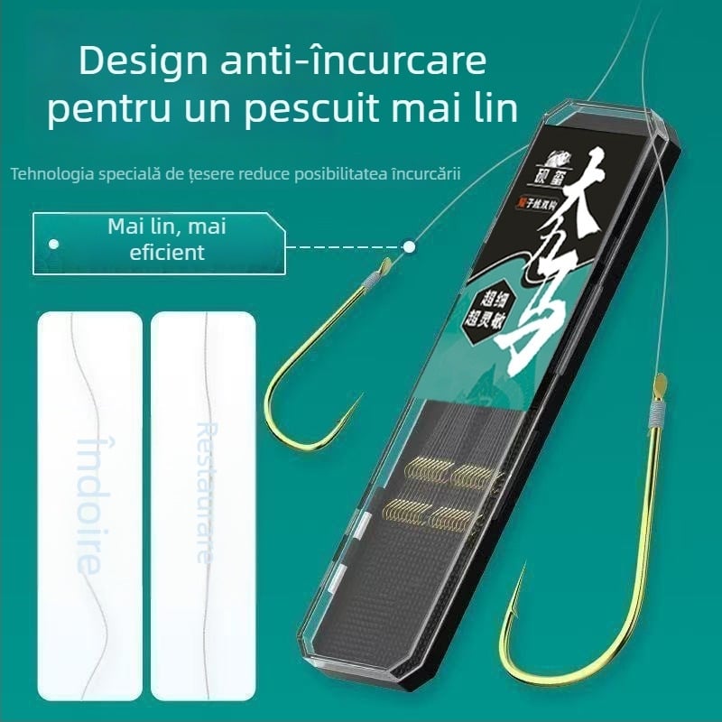 Set de 20 bucăți cu linie de lider ultra-fină și cârlige duble, gata legate și lucrate manual cu fir PE