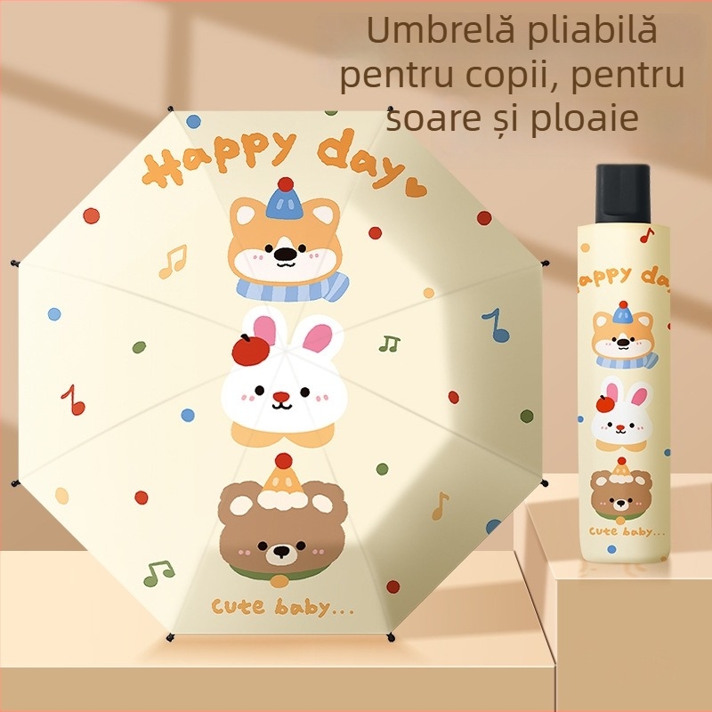 Umbrelă pliabilă drăguță pentru copii cu vârsta 6–12 ani, stil nou, robustă și durabilă, protecție UV