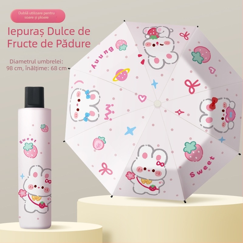 Umbrelă pliabilă drăguță pentru copii cu vârsta 6–12 ani, stil nou, robustă și durabilă, protecție UV