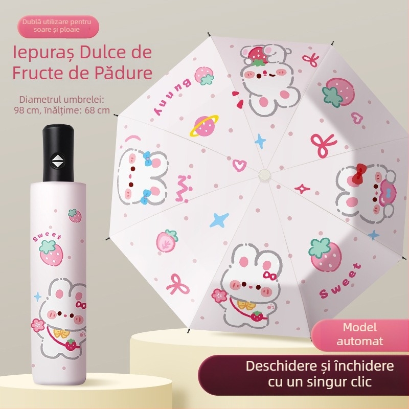 Umbrelă pliabilă drăguță pentru copii cu vârsta 6–12 ani, stil nou, robustă și durabilă, protecție UV