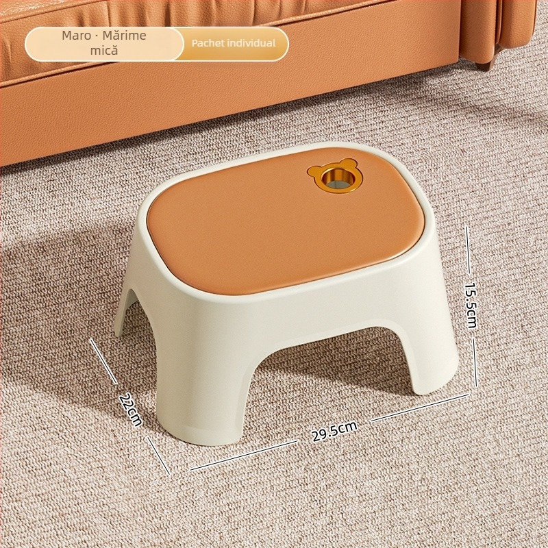 Taburet din plastic pentru uz casnic, cu construcție întărită, mic, antiderapant, pentru living.