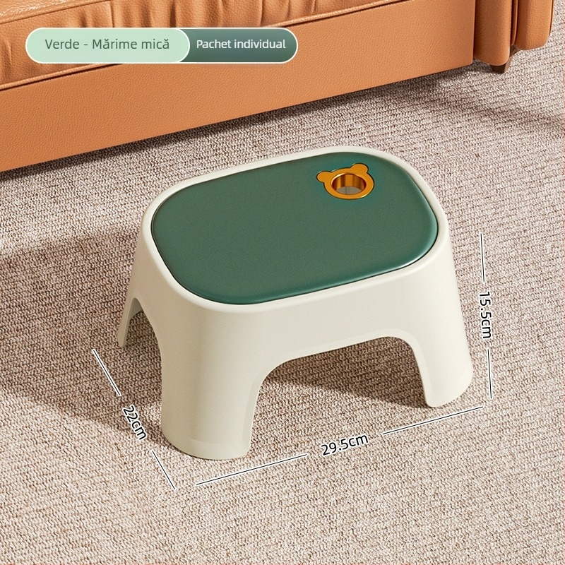 Taburet din plastic pentru uz casnic, cu construcție întărită, mic, antiderapant, pentru living.