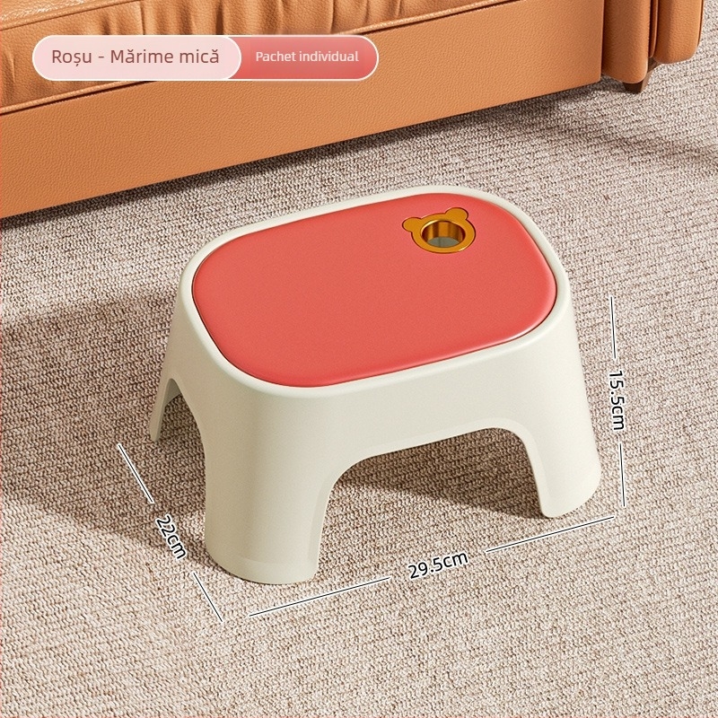 Taburet din plastic pentru uz casnic, cu construcție întărită, mic, antiderapant, pentru living.
