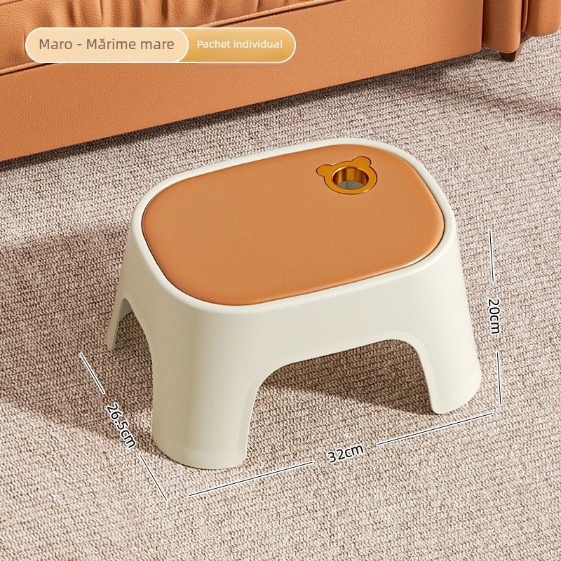Taburet din plastic pentru uz casnic, cu construcție întărită, mic, antiderapant, pentru living.