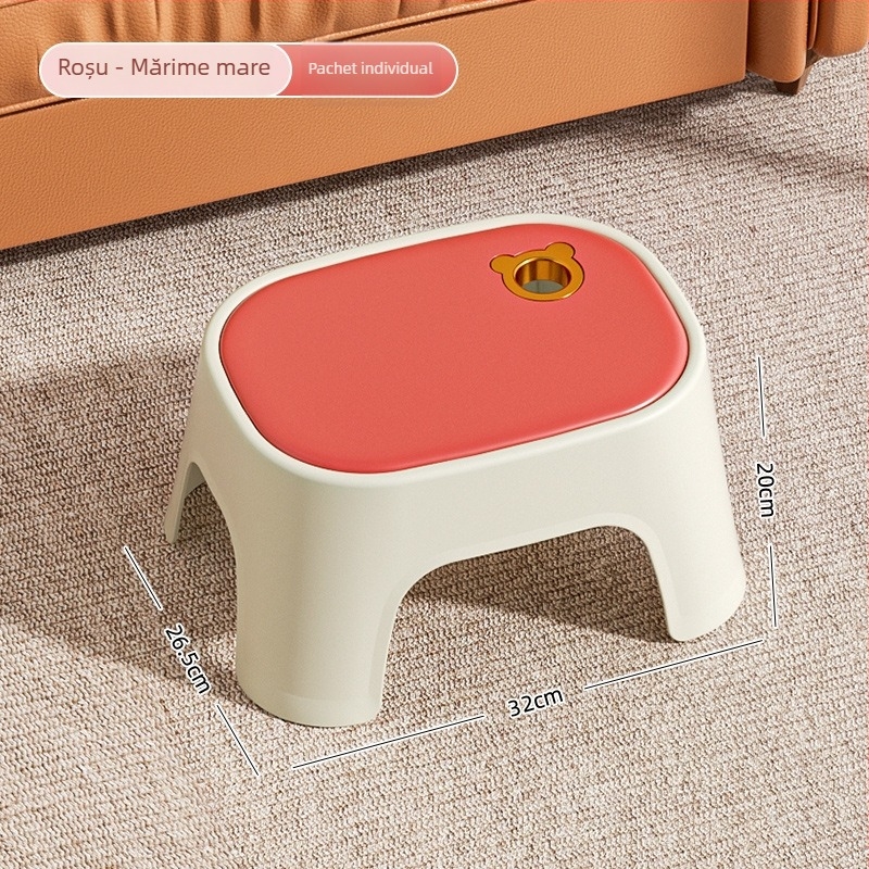 Taburet din plastic pentru uz casnic, cu construcție întărită, mic, antiderapant, pentru living.