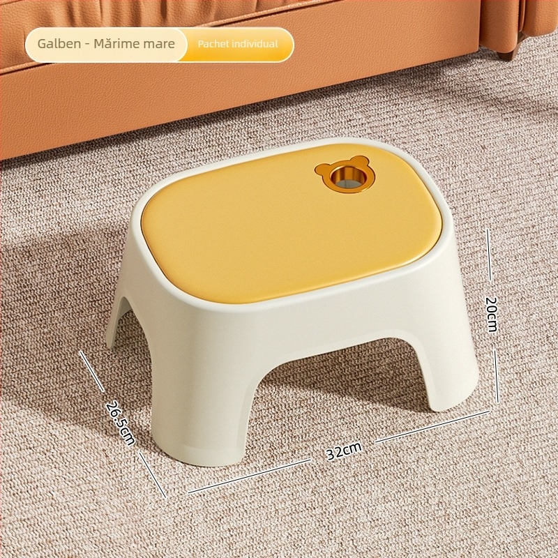 Taburet din plastic pentru uz casnic, cu construcție întărită, mic, antiderapant, pentru living.