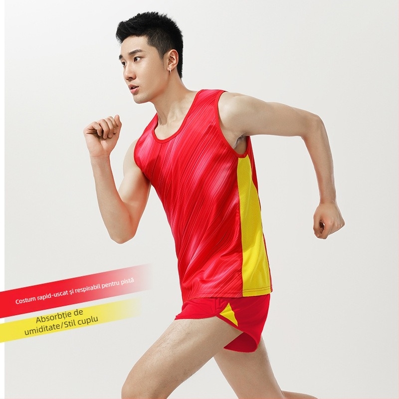 Set de antrenament pentru atletism masculin: vestă de sprint și echipamentul de echipă pentru maraton, haine de alergare cu uscare rapidă, îmbrăcăminte sport profesională