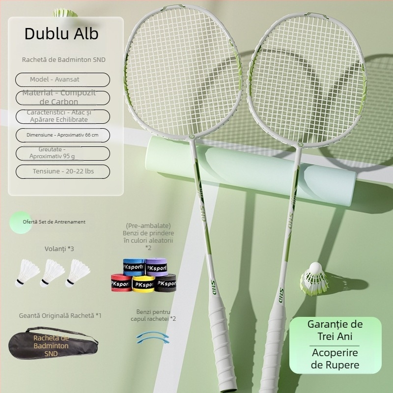 Set badminton SND – rachete din fibră de carbon pentru adulți și copii, profesionale și durabile, pentru simplu și dublu