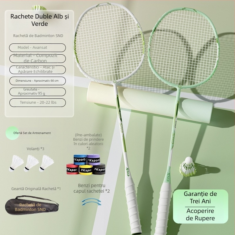 Set badminton SND – rachete din fibră de carbon pentru adulți și copii, profesionale și durabile, pentru simplu și dublu