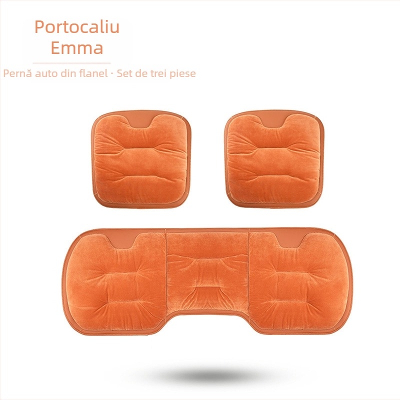 Set pernă pentru scaunul auto, iarnă – velur pluș, trei piese pentru bancheta din spate, încălzire universală