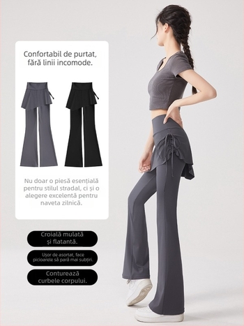 Colanți femei, talie înaltă, șnur reglabil, croială ușor evazată, pentru yoga și casual