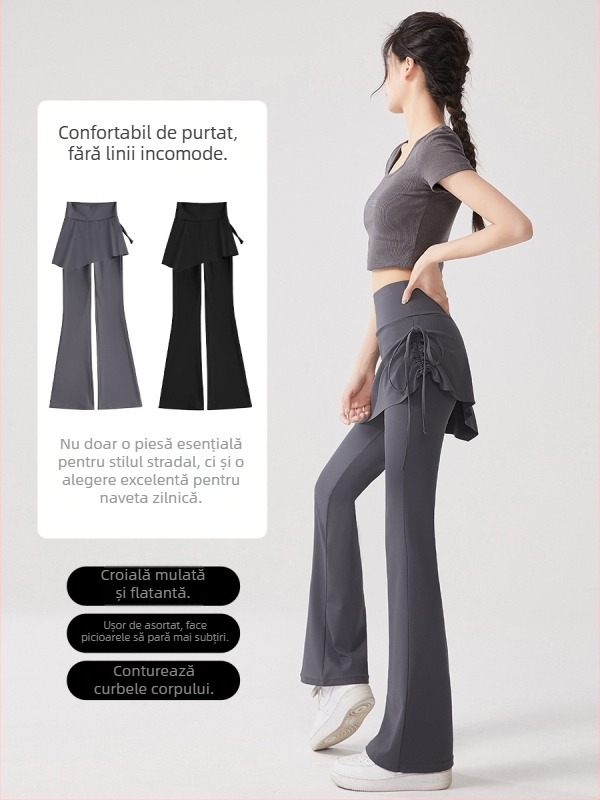 Colanți femei, talie înaltă, șnur reglabil, croială ușor evazată, pentru yoga și casual