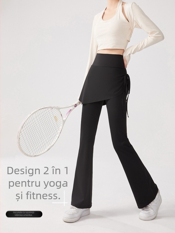 Colanți femei, talie înaltă, șnur reglabil, croială ușor evazată, pentru yoga și casual