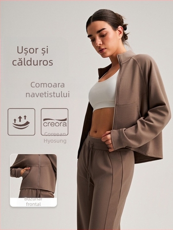 Geacă sport de toamnă-iarnă pentru femei, cu guler înalt, mâneci lungi, croială Slim, buzunare mari, aspect casual lejer