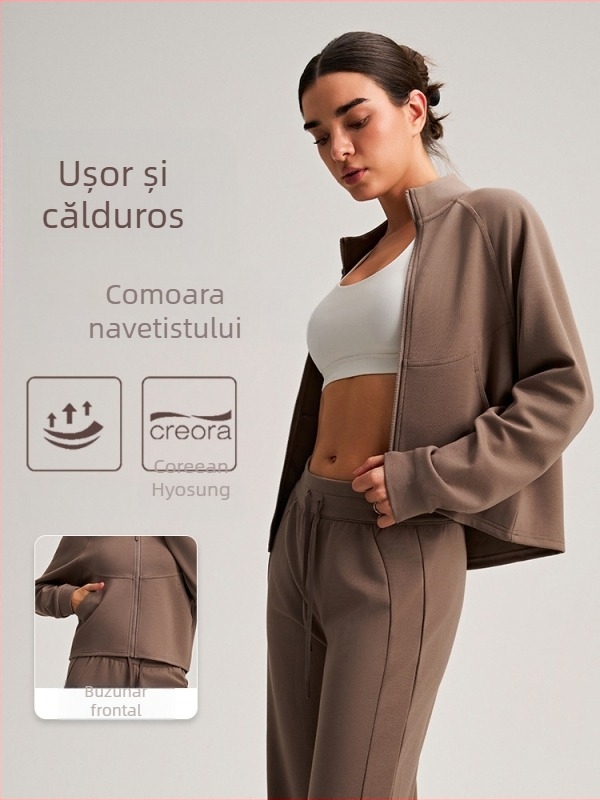 Geacă sport de toamnă-iarnă pentru femei, cu guler înalt, mâneci lungi, croială Slim, buzunare mari, aspect casual lejer