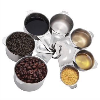 Set de 7 pahare și linguri de măsură din oțel inoxidabil 304 pentru cofetărie – design minimalist modern