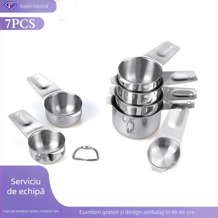 Set de 7 pahare și linguri de măsură din oțel inoxidabil 304 pentru cofetărie – design minimalist modern