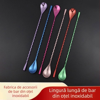 Lingură bar din oțel inoxidabil, mâner lung de 30 cm, pentru cocktailuri, cafea și ceai cu lapte