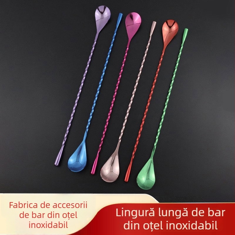 Lingură bar din oțel inoxidabil, mâner lung de 30 cm, pentru cocktailuri, cafea și ceai cu lapte