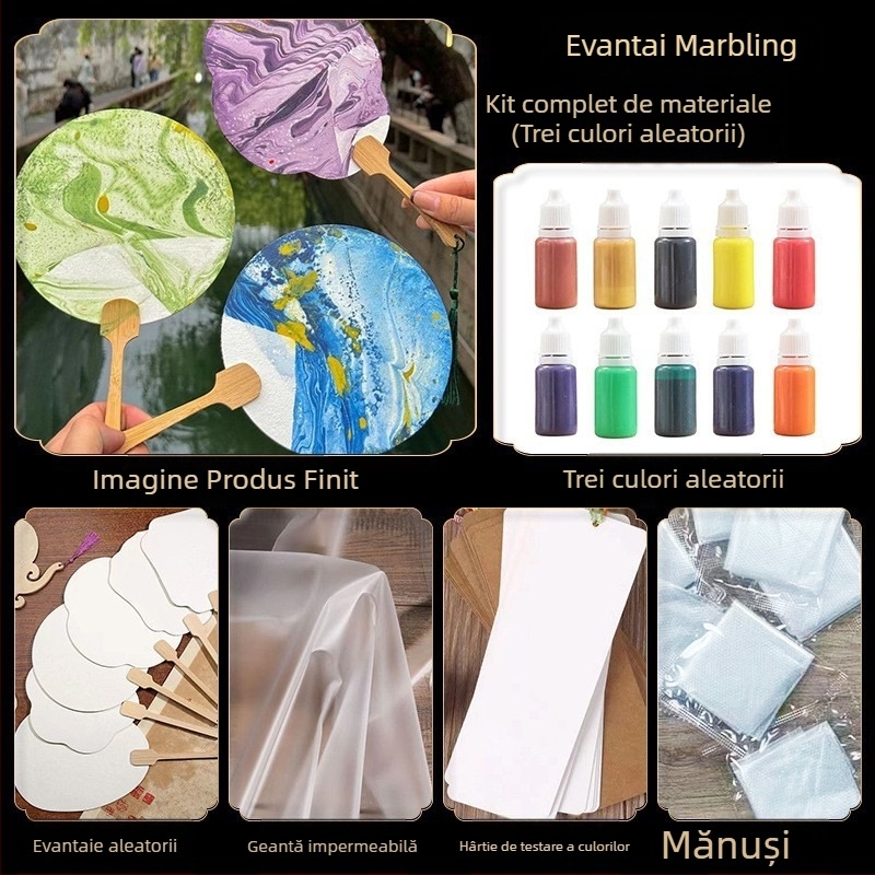 Evantai mini lacuit, lucrat manual — pentru copii, activități de pictură părinte-copil, formă rotundă