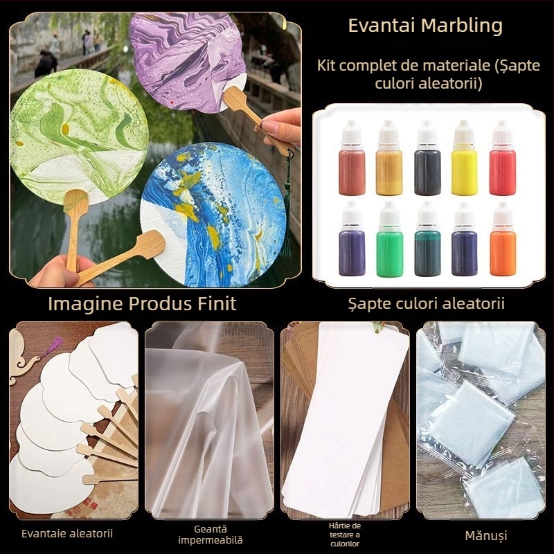 Evantai mini lacuit, lucrat manual — pentru copii, activități de pictură părinte-copil, formă rotundă