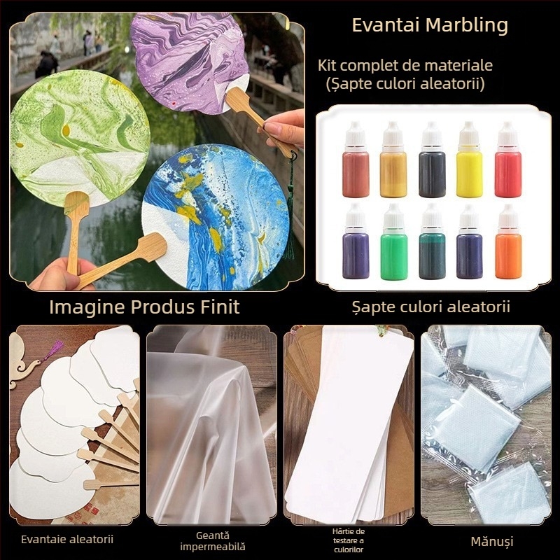 Evantai mini lacuit, lucrat manual — pentru copii, activități de pictură părinte-copil, formă rotundă