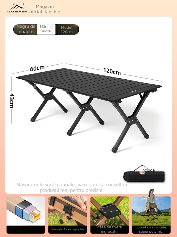 Kermit scaun pentru exterior: scaun pliabil pentru picnic și camping, scaun de pescuit, oțel carbon, masă și scaun Egg Roll, set portabil