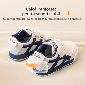 Pantofi sport pentru copii, toamna 2025, talpă moale, ușori, dungi, închidere Velcro