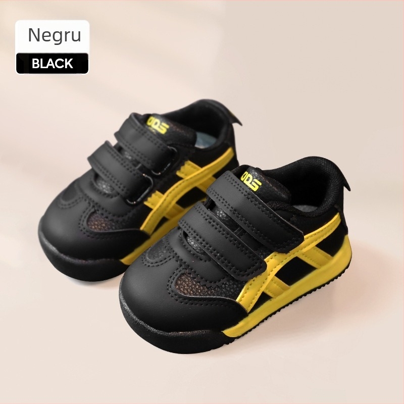 Pantofi sport pentru copii, toamna 2025, talpă moale, ușori, dungi, închidere Velcro