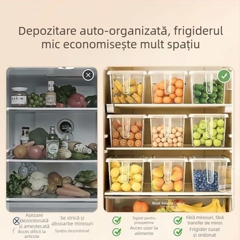 Cutie transparentă de depozitare pentru frigider cu compartiment pentru ouă