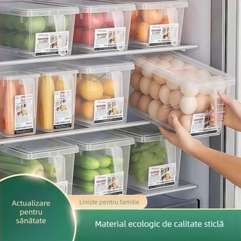 Cutie transparentă de depozitare pentru frigider cu compartiment pentru ouă