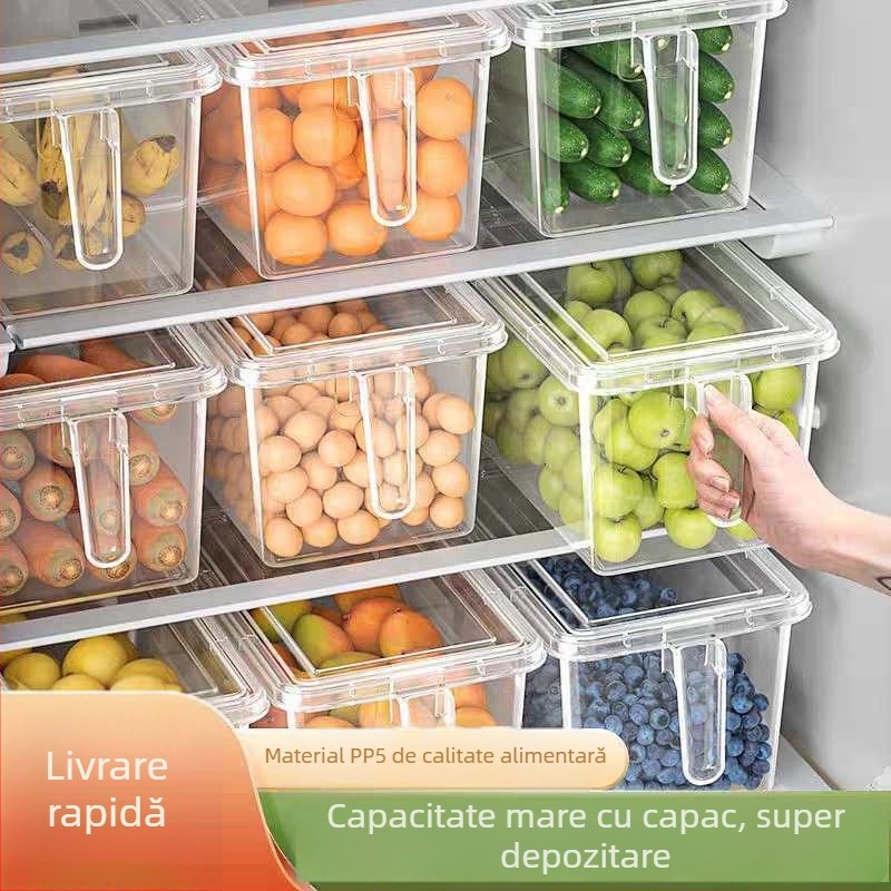 Cutie transparentă de depozitare pentru frigider cu compartiment pentru ouă