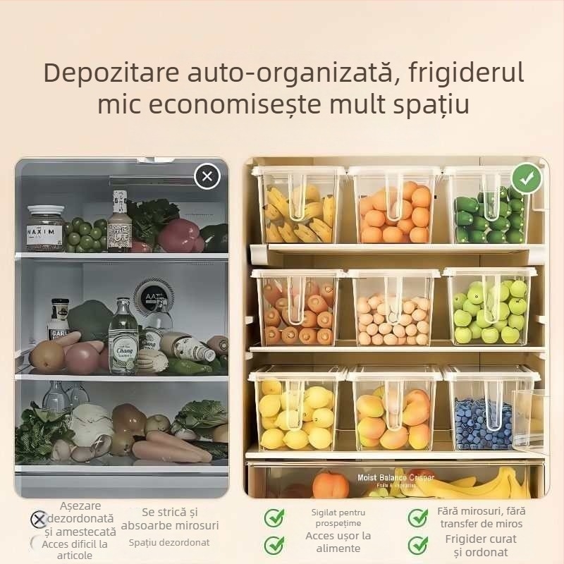 Cutie transparentă de depozitare pentru frigider cu compartiment pentru ouă