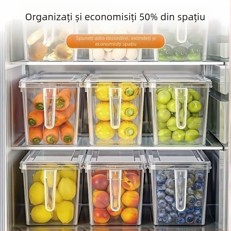 Cutie transparentă de depozitare pentru frigider cu compartiment pentru ouă