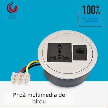 Cutie cu prize multifuncțională, tip priză rotundă, pentru mobilier de birou, multimedia, 80 birou calculator