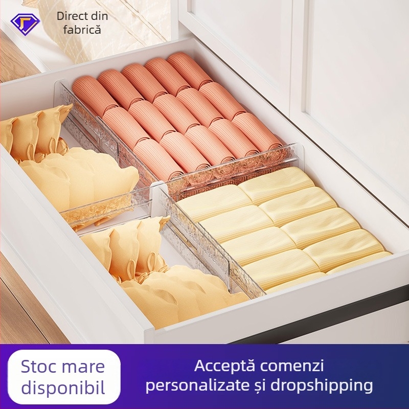 Separator pentru sertarul de lenjerie și șosete - reglabil, extensibil, divizor orizontal/vertical pentru organizare (PET)