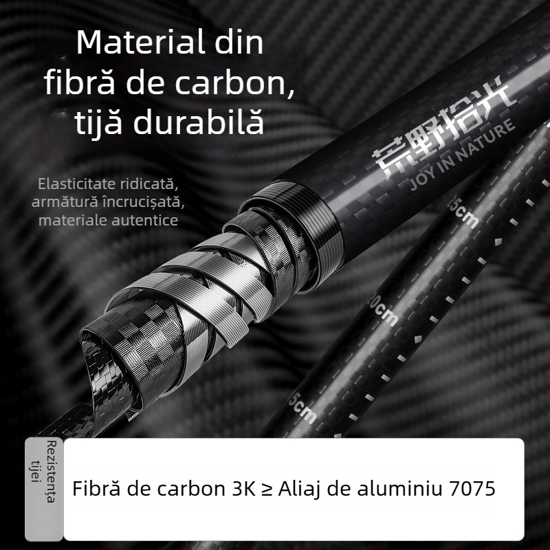 Baston de drumeție din fibră de carbon, trei secțiuni telescopice, ultra-ușor, pentru drumeții în aer liber, unisex