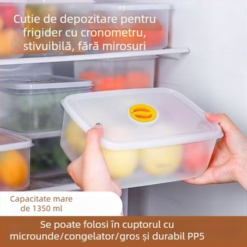 Recipient portabil de păstrare a alimentelor din PP, etanș, transparent, compatibil cu congelatorul și cuptorul cu microunde, organizare în frigider
