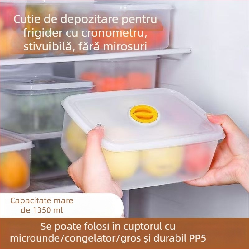Recipient portabil de păstrare a alimentelor din PP, etanș, transparent, compatibil cu congelatorul și cuptorul cu microunde, organizare în frigider