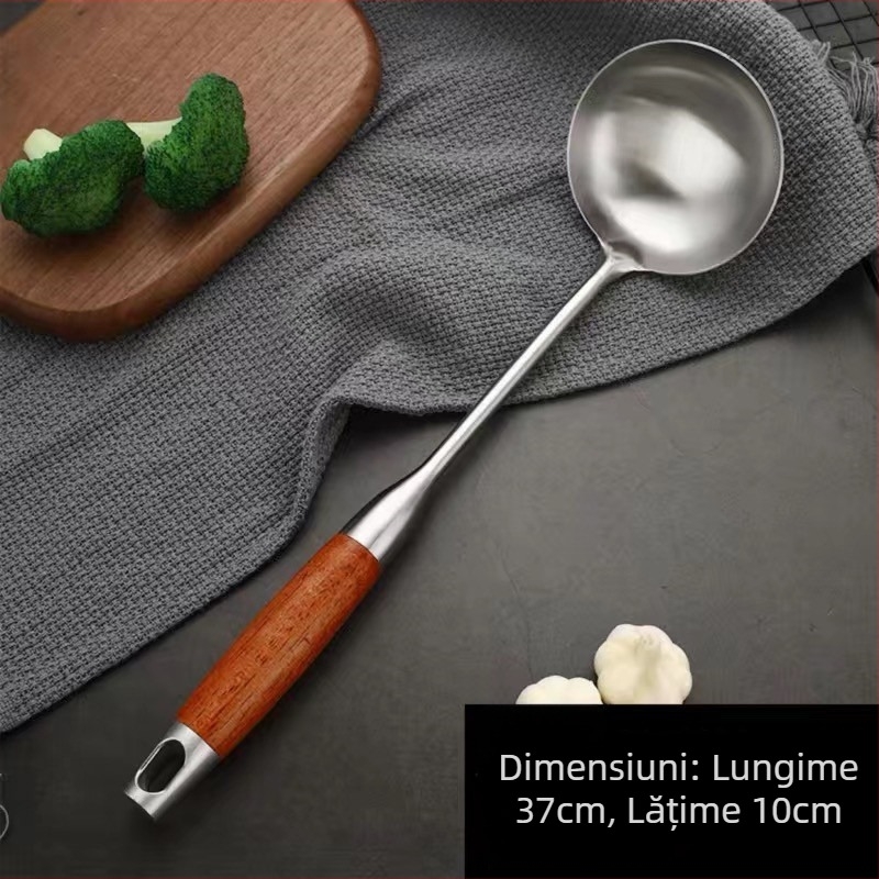 Set de ustensile de bucătărie din oțel inoxidabil: spatulă, lingură de supă, lingură cu găuri, lingură pentru orez și polonic