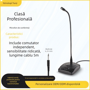 Microfon de conferință cu interfață de 6,35 mm, microfon de birou cu braț flexibil pentru prelegeri și întâlniri școlare