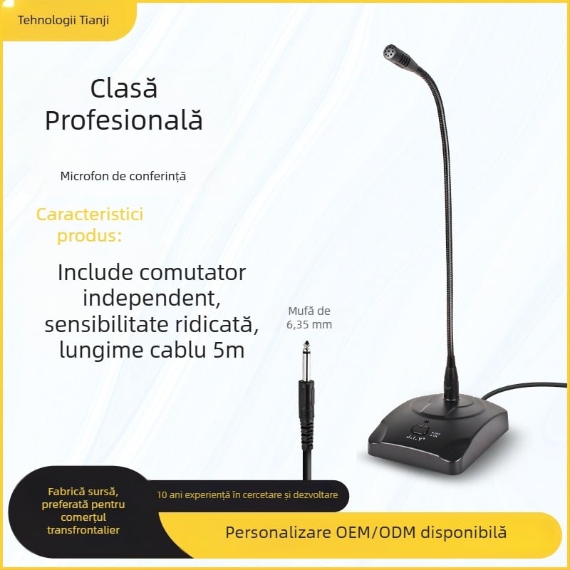 Microfon de conferință cu interfață de 6,35 mm, microfon de birou cu braț flexibil pentru prelegeri și întâlniri școlare
