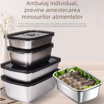Cutie de depozitare a alimentelor din oțel inoxidabil 304, sigilare vacuum, păstrarea prospețimii, cutie pătrată pentru prânz, 800–1000 ml