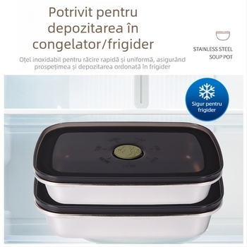 Cutie de depozitare a alimentelor din oțel inoxidabil 304, sigilare vacuum, păstrarea prospețimii, cutie pătrată pentru prânz, 800–1000 ml