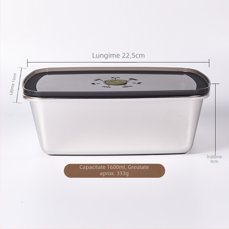 Cutie de depozitare a alimentelor din oțel inoxidabil 304, sigilare vacuum, păstrarea prospețimii, cutie pătrată pentru prânz, 800–1000 ml