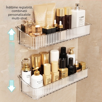 Raft de depozitare montat pe perete pentru baie, pentru produse de igienă, cosmetică și gel de duș