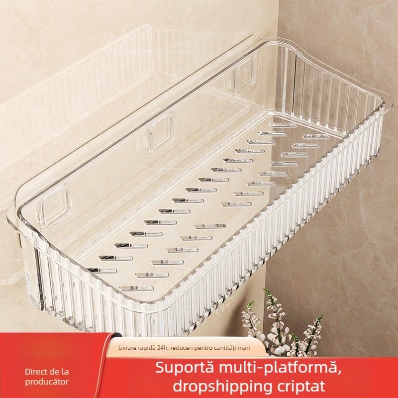 Raft de depozitare montat pe perete pentru baie, pentru produse de igienă, cosmetică și gel de duș