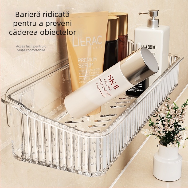 Raft de depozitare montat pe perete pentru baie, pentru produse de igienă, cosmetică și gel de duș